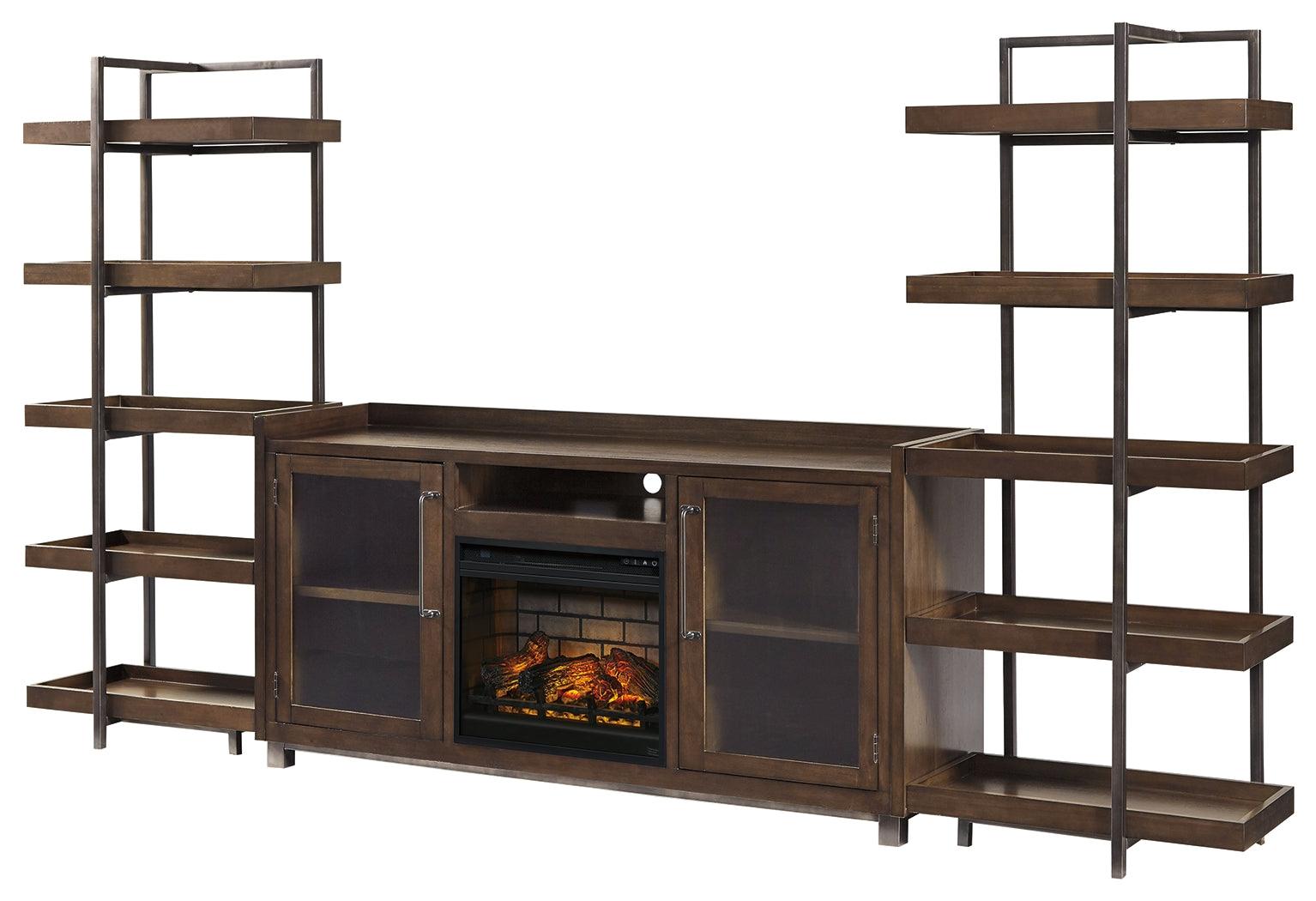 Starmore Brown/gunmetal 3-Piece Wall Unit With Electric Fireplace - Ella Furniture