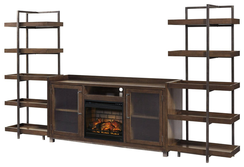 Starmore Brown/gunmetal 3-Piece Wall Unit With Electric Fireplace - Ella Furniture