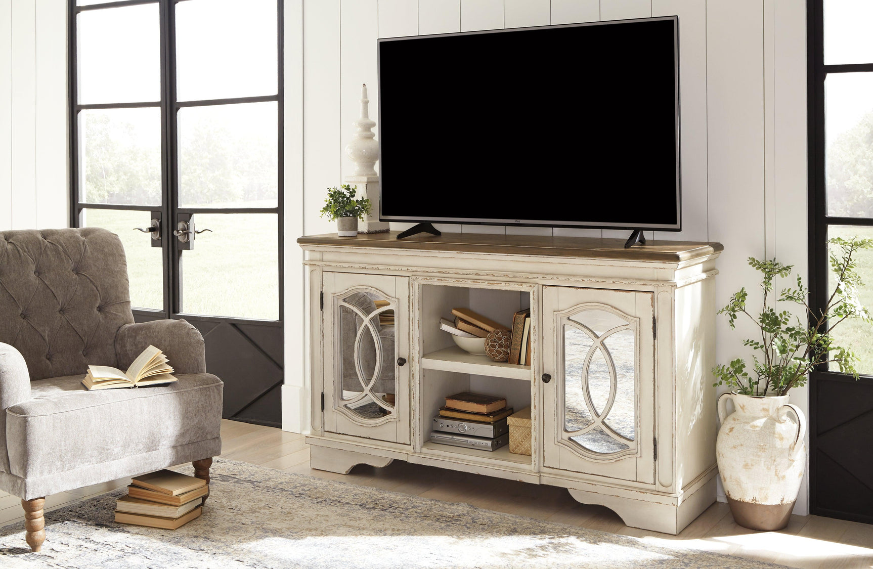 Realyn Chipped White 62" Tv Stand - Ella Furniture