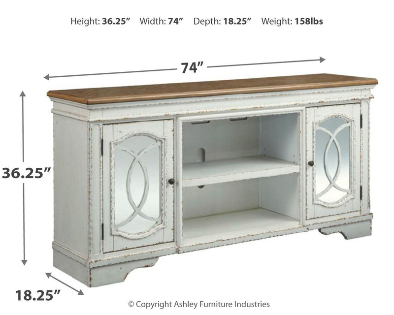 Realyn Chipped White 74" Tv Stand