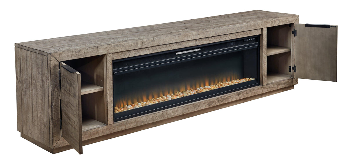 Krystanza Weathered Gray Tv Stand With Electric Fireplace - Ella Furniture