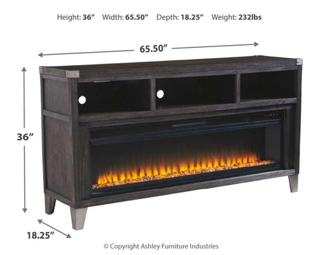 Todoe Gray 65" Tv Stand With Electric Fireplace - Ella Furniture