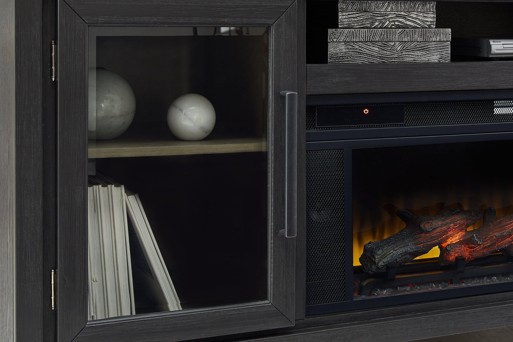 Foyland Black/brown 83" Tv Stand With Electric Fireplace - Ella Furniture