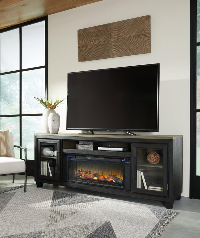 Foyland Black/brown 83" Tv Stand With Electric Fireplace - Ella Furniture