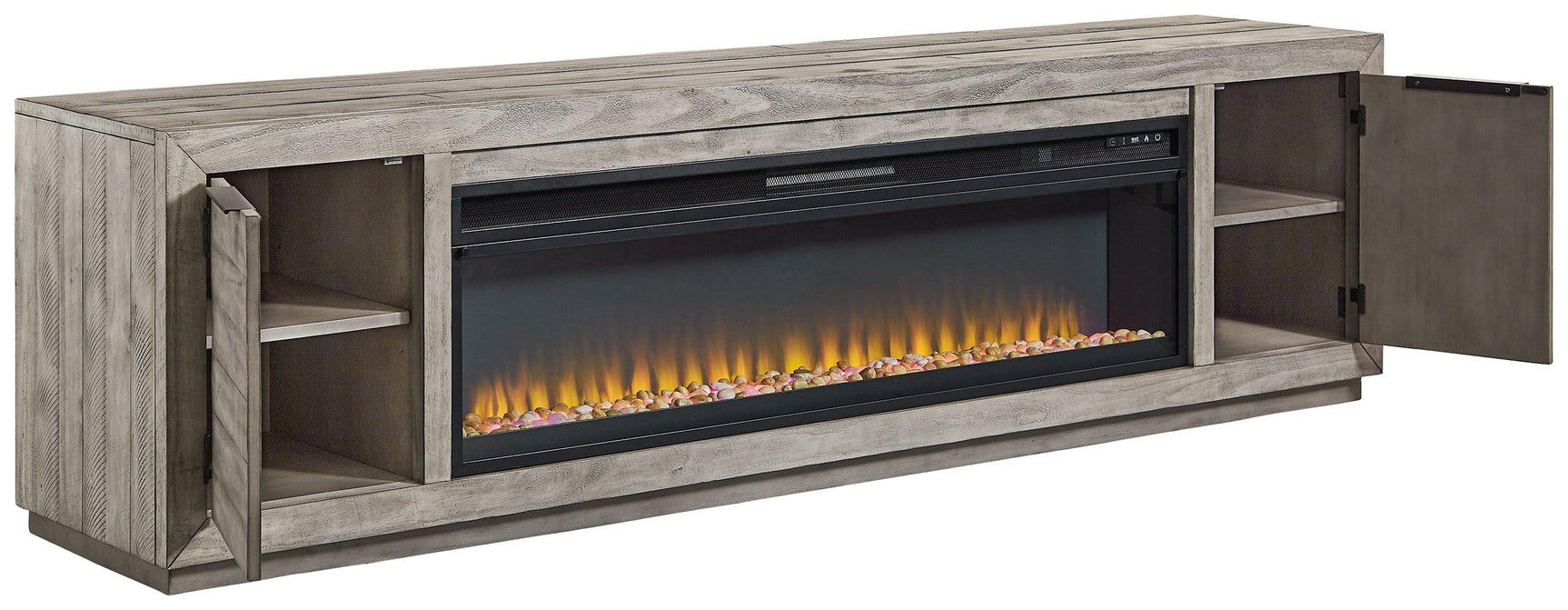Naydell Gray 92" Tv Stand With Electric Fireplace - Ella Furniture