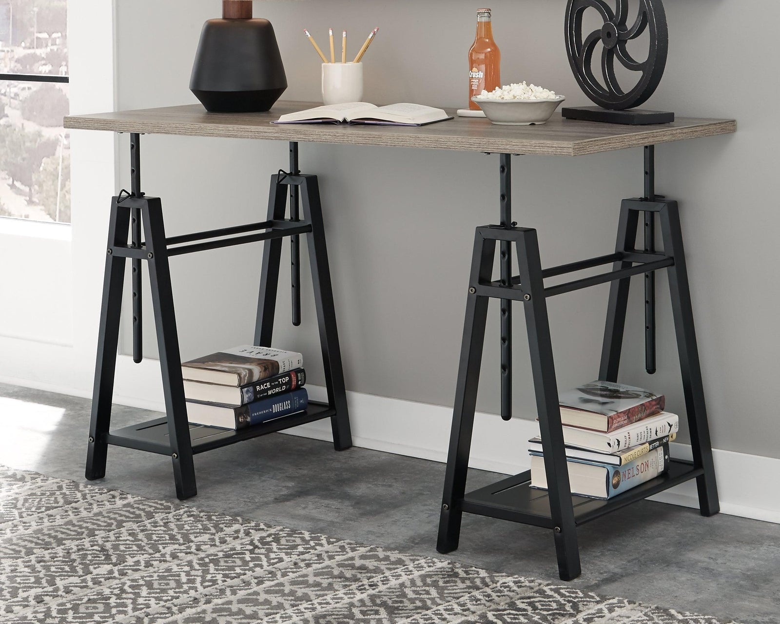 Irene Grayish Brown/gunmetal Adjustable Height Desk - Ella Furniture