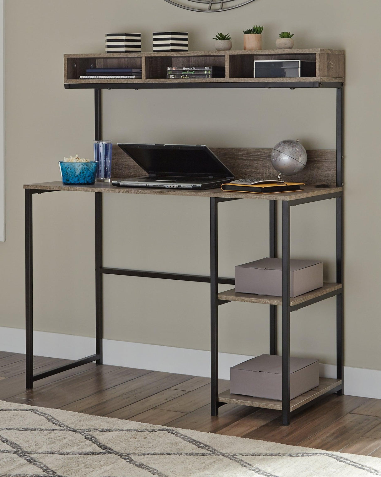 Daylicrew Grayish Brown/gunmetal Home Office Desk And Hutch - Ella Furniture