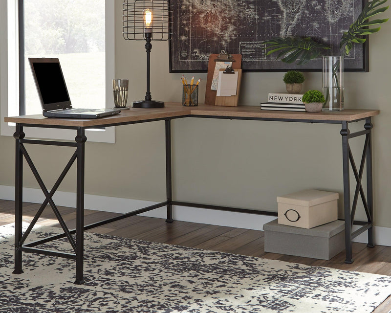 Jaeparli Grayish Brown/Black Home Office L-desk - Ella Furniture
