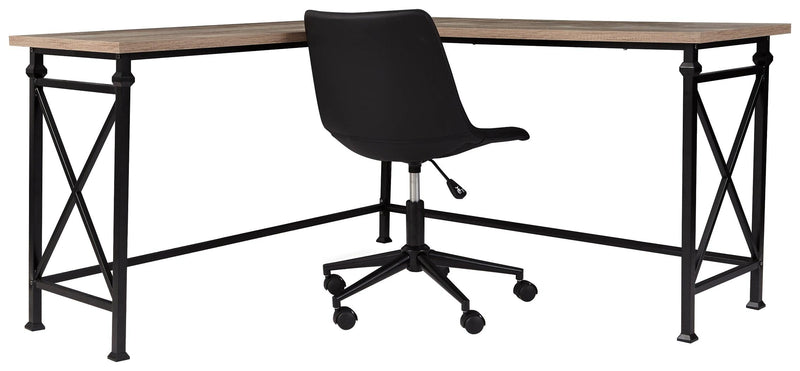 Jaeparli Grayish Brown/Black Home Office L-desk - Ella Furniture