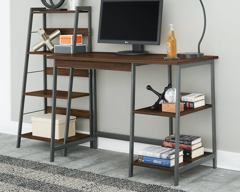 Soho Warm Brown/gunmetal Home Office Desk With Shelf - Ella Furniture