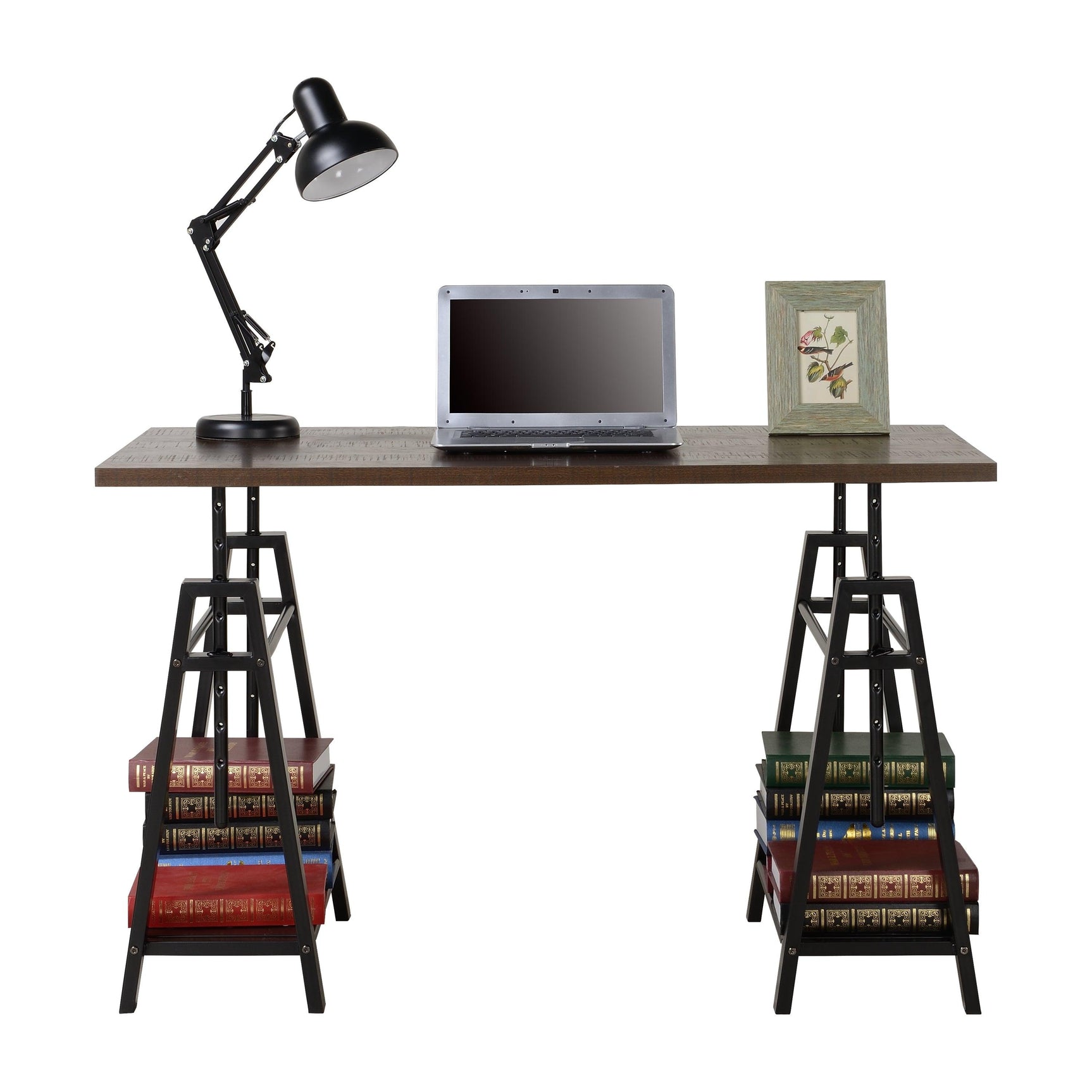 Irene Warm Brown/Black Adjustable Height Desk - Ella Furniture