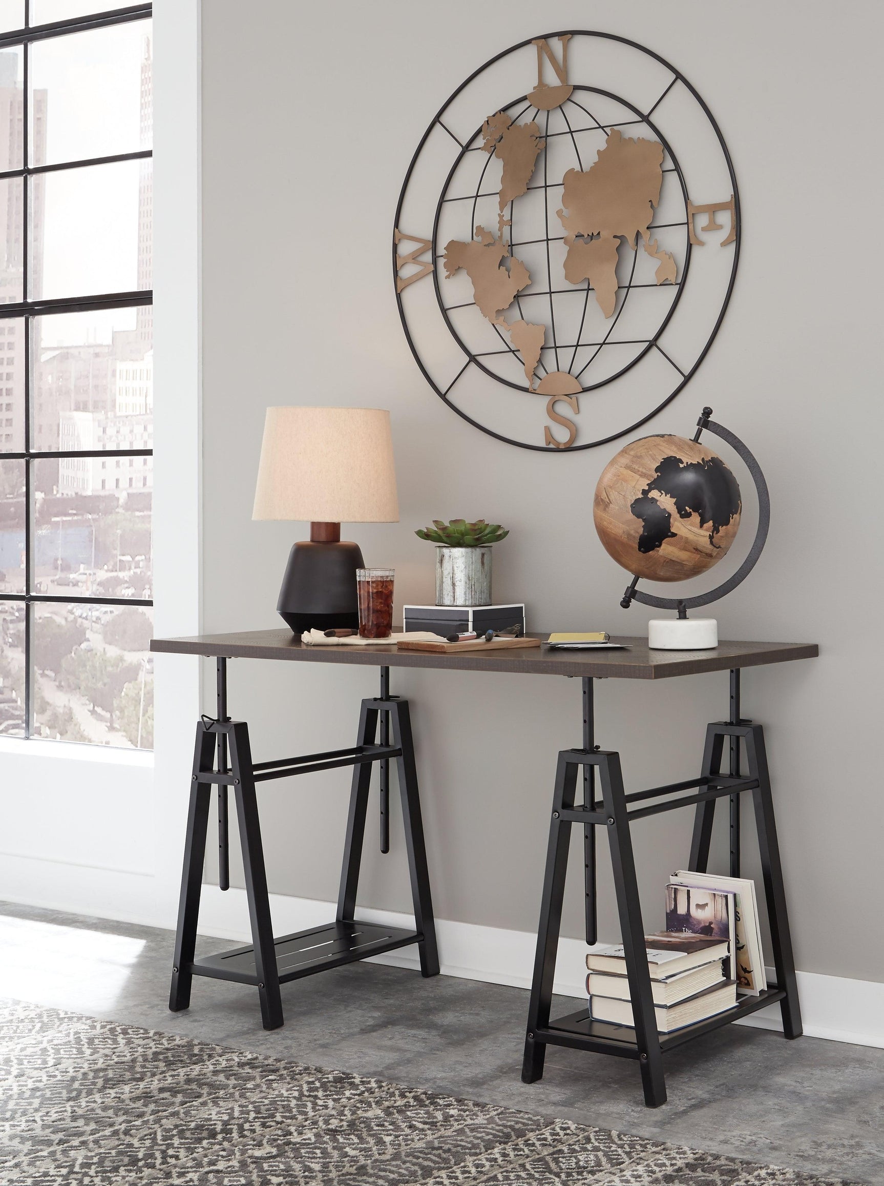 Irene Warm Brown/Black Adjustable Height Desk - Ella Furniture