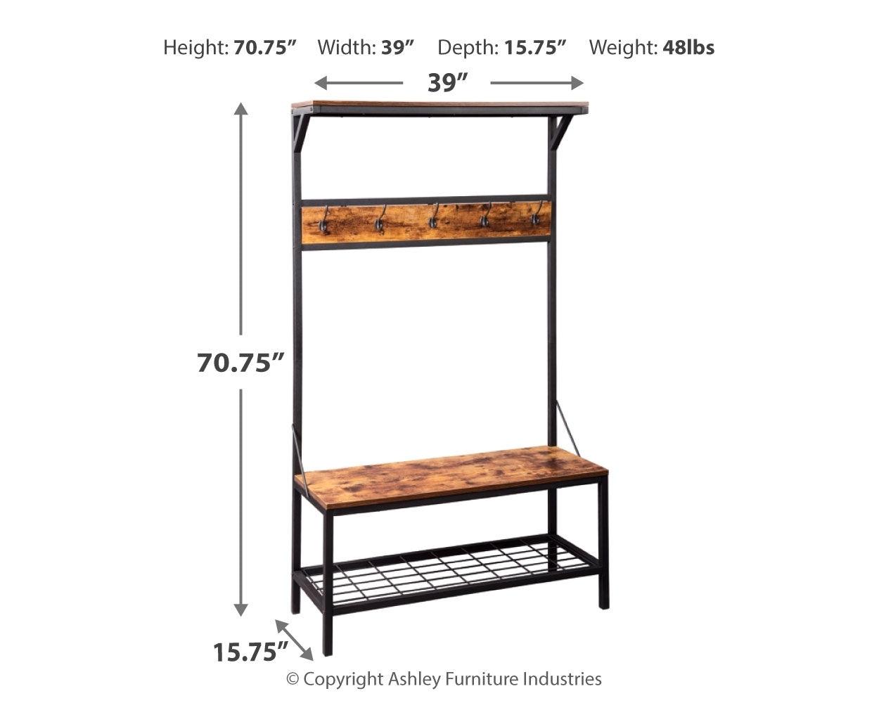 Bevinfield Brown/Black Hall Tree With Storage Bench - Ella Furniture