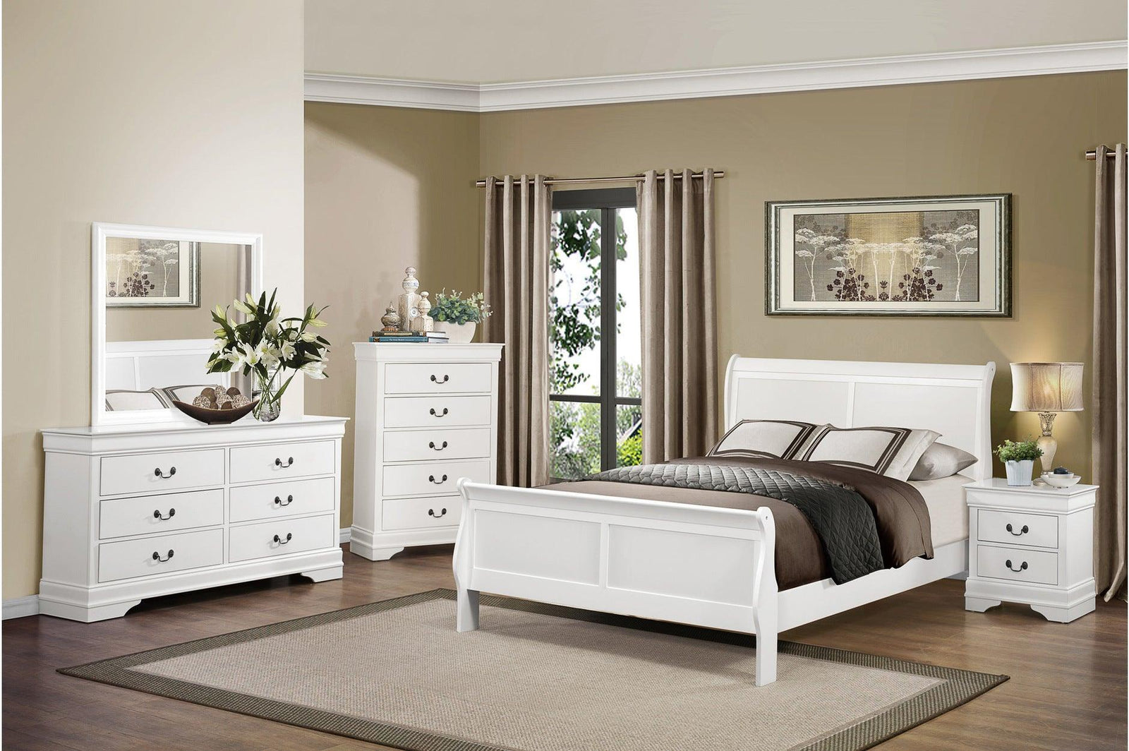 Mayville White Modern Traditional Solid Wood Panel Bedroom Set - Ella Furniture