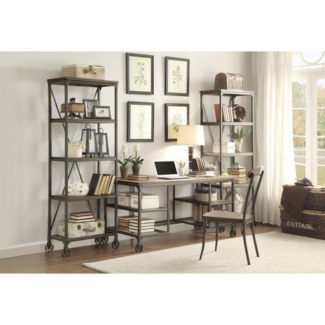 Millwood Weathered Natural Finish And Rustic Black Metal Finish Engineered Wood Writing Desk - Ella Furniture