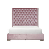 Jacklyn Pink Modern Contemporary Solid Wood Faux Leather Upholstered Tufted King Panel Bed - Ella Furniture