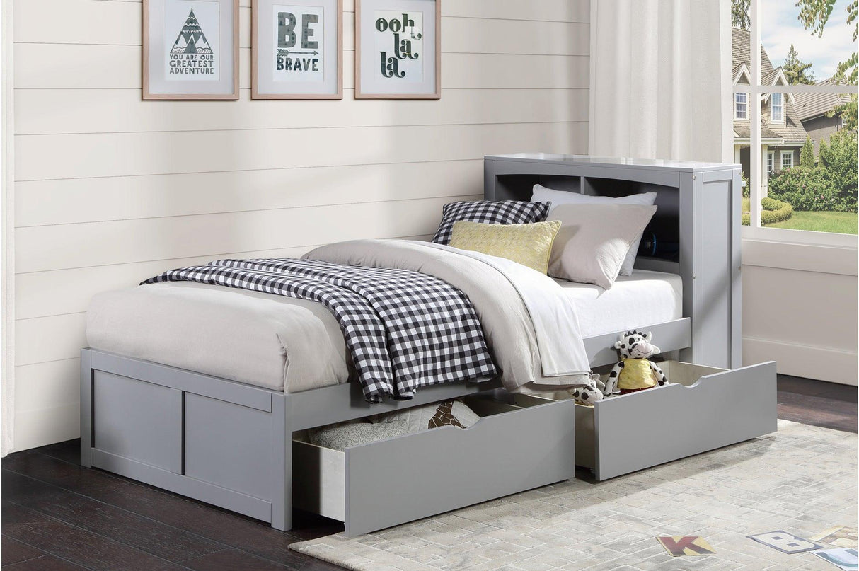 Orion Gray Modern Transitional Wood Engineered Wood Youth Twin Bed And Twin Corner Bookcase Bed - Ella Furniture