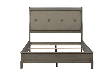 Cotterill Gray Modern Transitional Solid Wood Faux Leather Upholstered Tufted Panel Bedroom Set - Ella Furniture