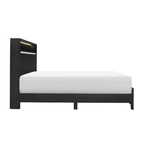 Bellante Black Modern Sleek Wood And Engineered Wood 3D Melamine Bookcase LED Upholstered Bed - Ella Furniture