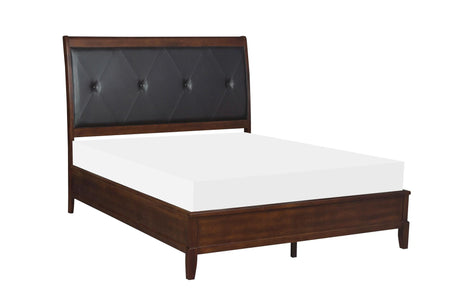 Cotterill Cherry Modern Transitional Solid Wood Faux Leather Upholstered Tufted Panel Bedroom Set - Ella Furniture