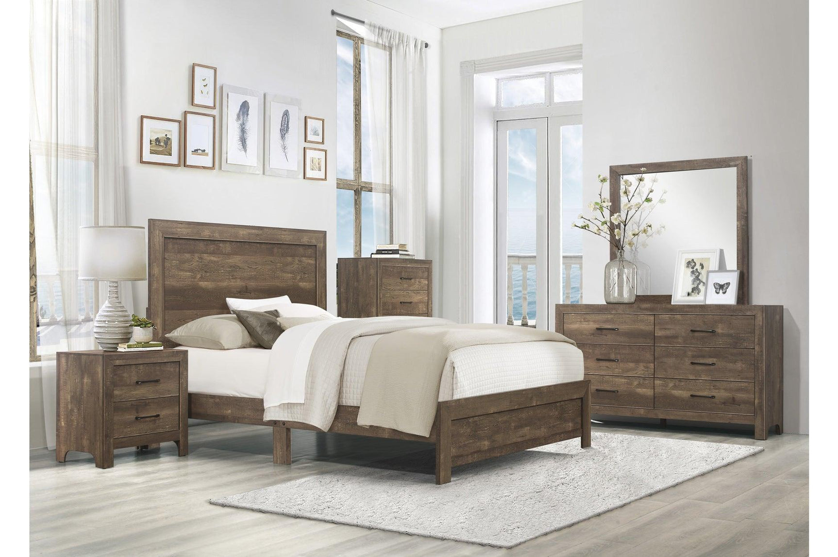 Corbin Rustic Brown Modern Contemporary Faux Wood And Veneers Panel Bedroom Set - Ella Furniture