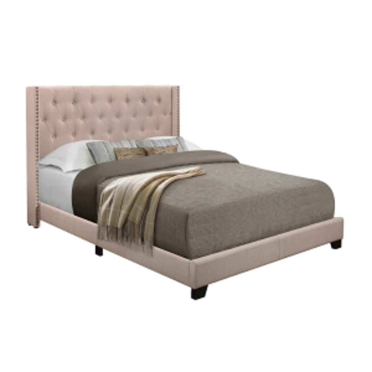 Barzini Beige Modern Traditional Fabric Tufted King Upholstered Bed - Ella Furniture