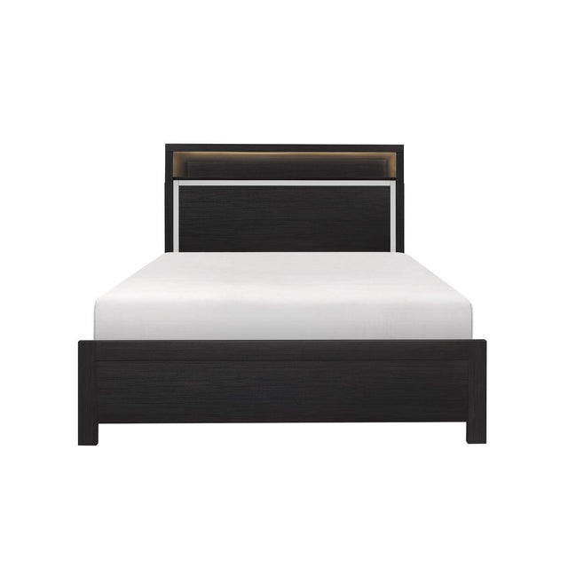 Bellante Black Modern Sleek Wood And Engineered Wood 3D Melamine Bookcase LED Upholstered Bed - Ella Furniture