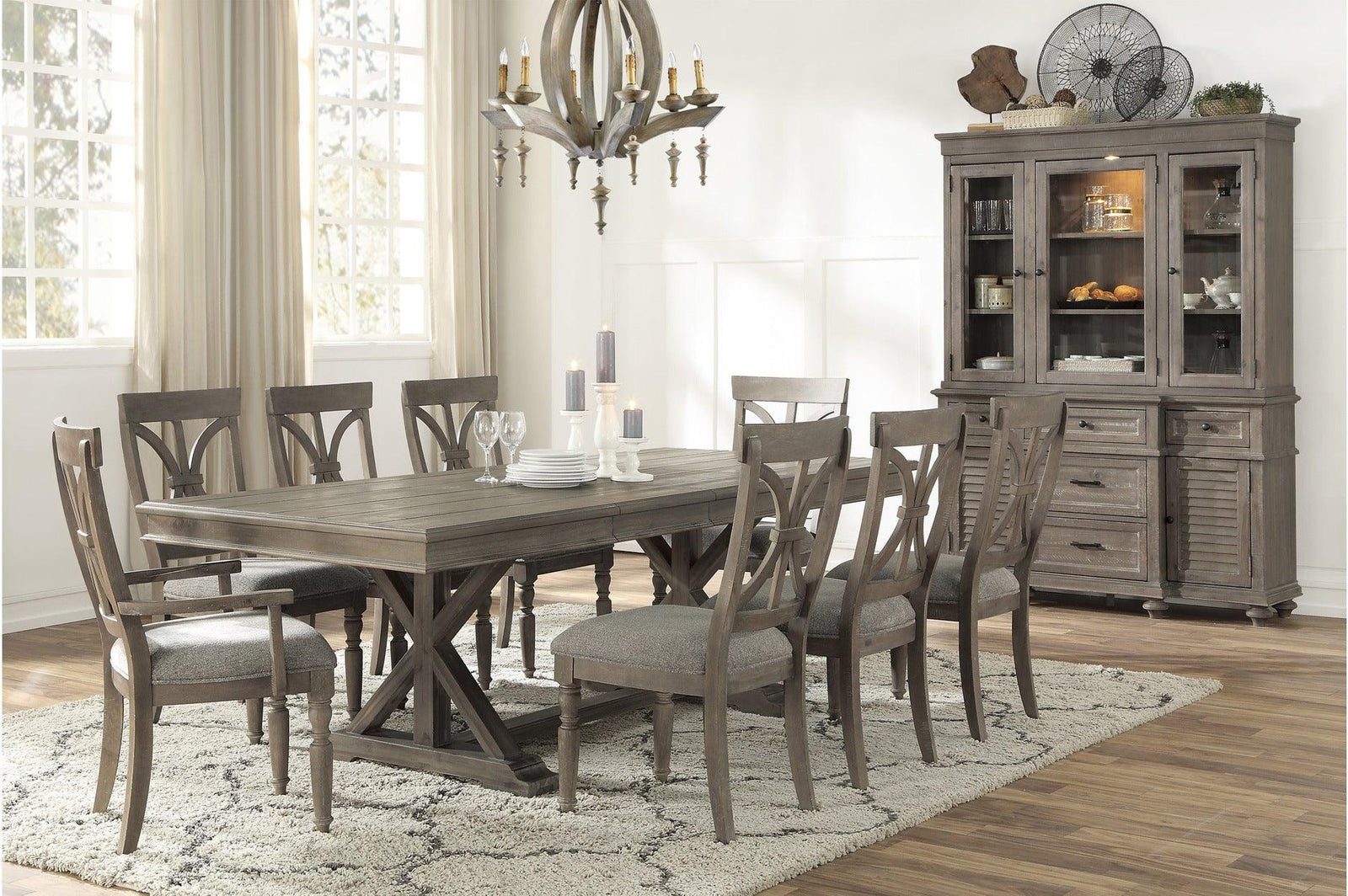 Cardano Brown Traditional Solid Wood, Veneers Fabric Upholstery Seat Rectangular Dining Room Set - Ella Furniture