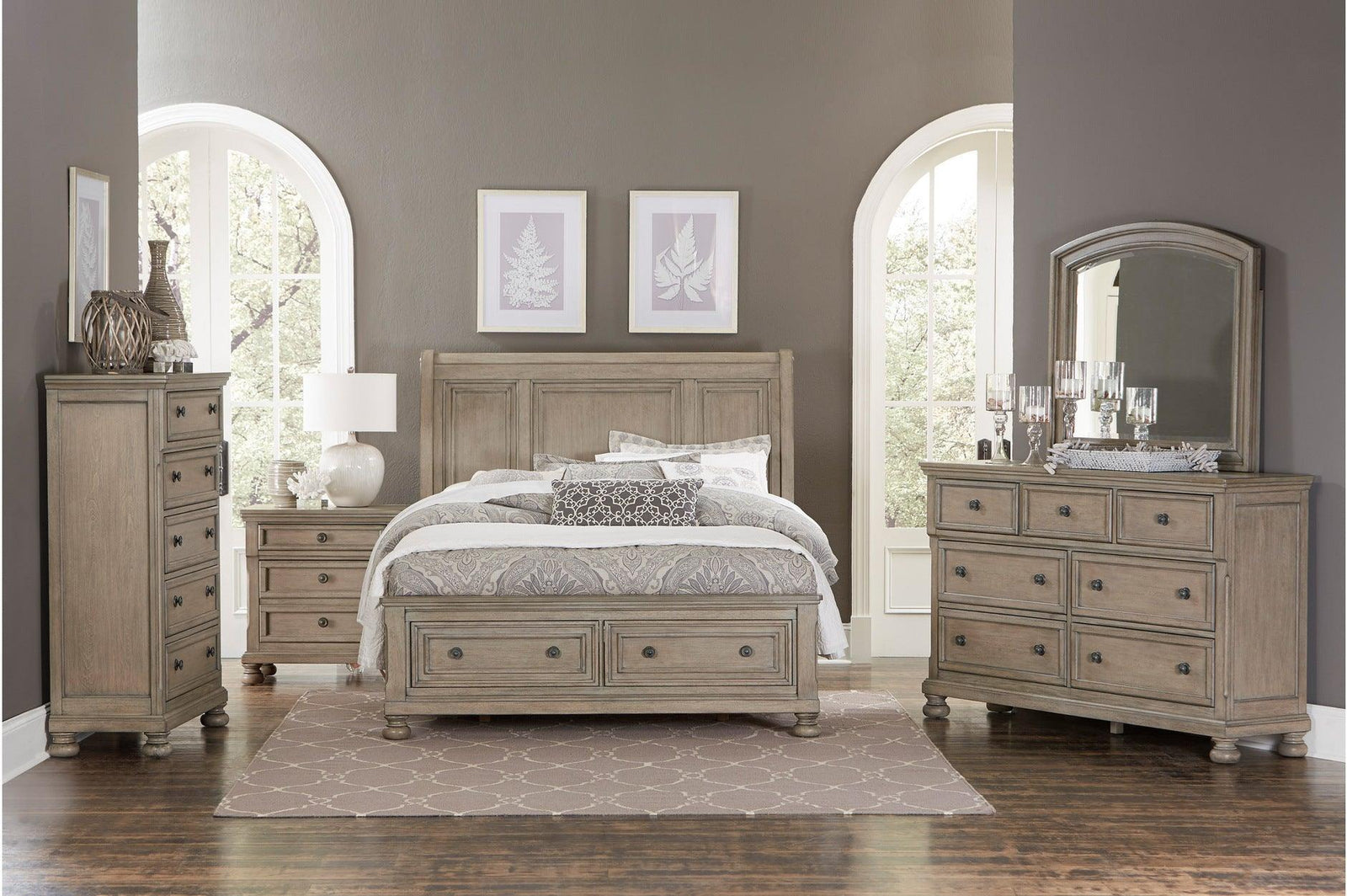 Bethel Gray Modern Classic Transitional Solid Wood Panel Storage Bedroom Set - Ella Furniture