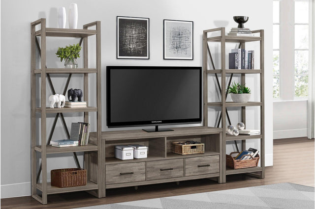 Bainbridge Gray Transitional Melamine Laminate Weathered Gray Wood Storage TV Stand - Ella Furniture