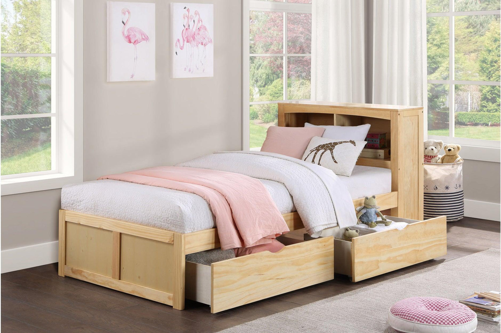 Bartly Natural Pine Modern Transitional Solid Wood Youth Bookcase Storage Bedroom Set - Ella Furniture