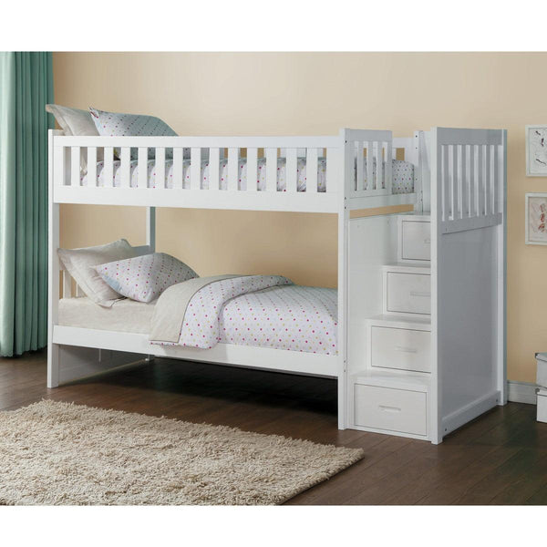 Galen White Modern Transitional Wood And Engineered Wood Twin/twin Step Bunk Bed - Ella Furniture