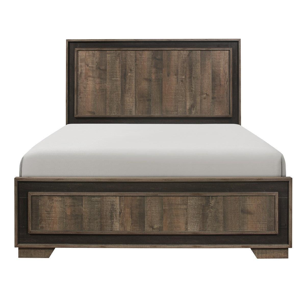 Ellendale Rustic Mahogany And Dark Ebony Embossed Modern Wood And Engineered Wood Youth Queen Bed - Ella Furniture
