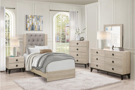 Whiting Gray Linen Modern Contemporary Solid Wood Tufted Panel Bedroom Set - Ella Furniture
