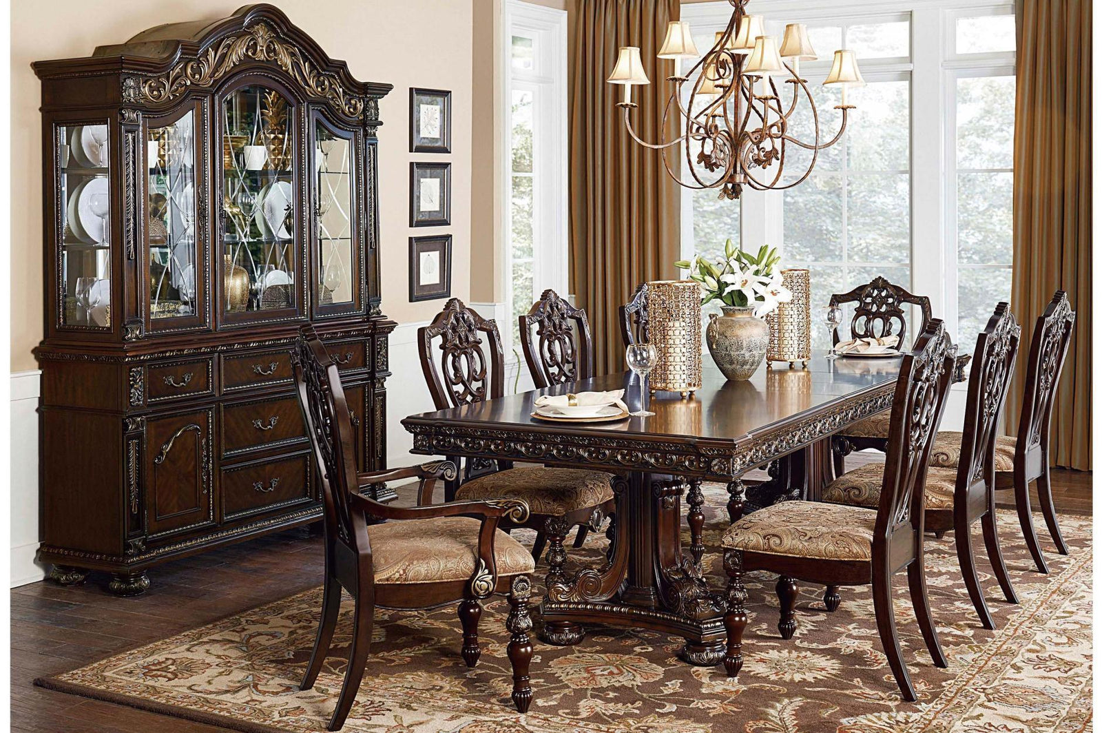 Catalonia Dark Bronze Modern Traditional Solid Wood Upholstered Seat Rectangular Dining Room Set - Ella Furniture