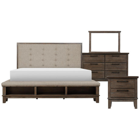 Gray Eastern Modern Traditional Upholstered Tufted Queen Panel Bedroom Set (1Qb,1ns,1dr,1mr) - Ella Furniture