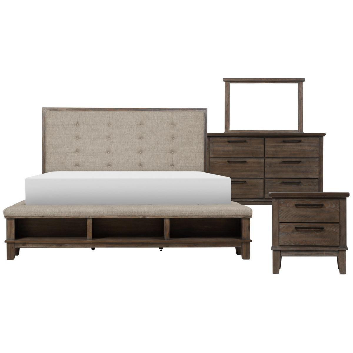 Gray Eastern Modern Traditional Upholstered Tufted Queen Panel Bedroom Set (1Qb,1ns,1dr,1mr) - Ella Furniture