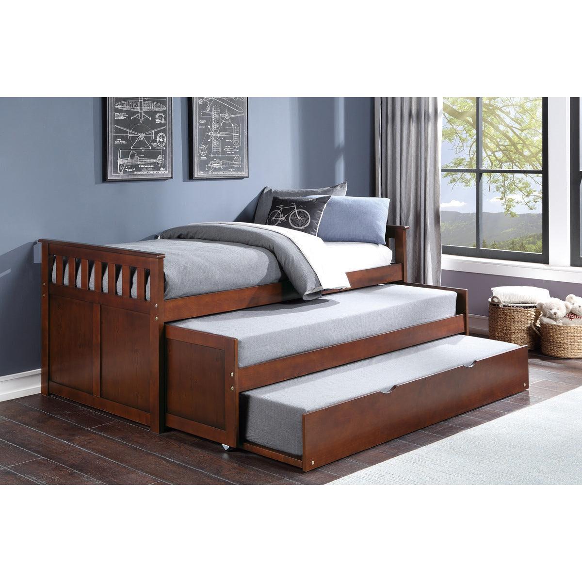 Rowe Dark Cherry Transitional Pine Veneer, Wood, Engineered Wood Twin/twin Bed With Twin Trundle - Ella Furniture