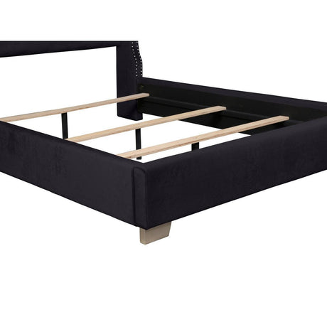 Jacklyn Black Modern Contemporary Solid Wood Faux Leather Upholstered Tufted King Panel Bed - Ella Furniture