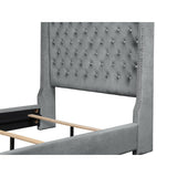 Jacklyn Gray Modern Contemporary Solid Wood Faux Leather Upholstered Tufted Queen Panel Bed - Ella Furniture