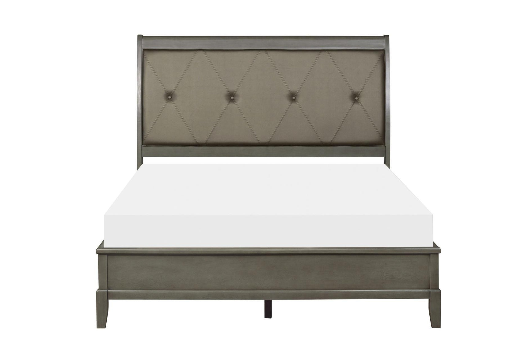 Cotterill Gray Modern Transitional Solid Wood Faux Leather Upholstered Tufted Panel Bedroom Set - Ella Furniture