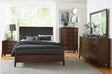 Cotterill Cherry Modern Transitional Solid Wood Faux Leather Upholstered Tufted Panel Bedroom Set - Ella Furniture