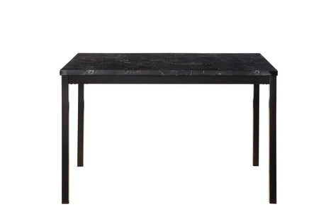 Tempe Black Solid Wood Faux Leather Upholstered Seat Faux Marble Top Rectangular Dining Room Set - Ella Furniture