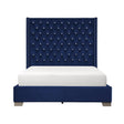 Jacklyn Blue Modern Contemporary Solid Wood Faux Leather Upholstered Tufted King Panel Bed - Ella Furniture