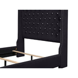 Jacklyn Black Modern Contemporary Solid Wood Faux Leather Upholstered Tufted Queen Panel Bed - Ella Furniture