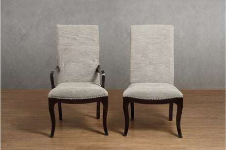 Savion Neutral Espresso Contemporary Solid Wood Fabric Upholstered Seat Circle Dining Room Set - Ella Furniture