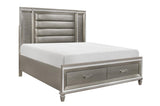 Tamsin Silver Gray Solid Wood Faux Leather Upholstered LED Storage Platform Bedroom Set - Ella Furniture