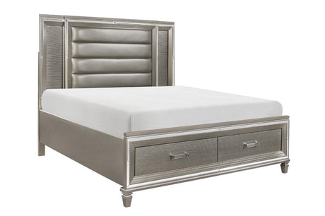 Tamsin Silver Gray Solid Wood Faux Leather Upholstered LED Storage Platform Bedroom Set - Ella Furniture