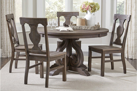 Toulon Dark Oak Rustic Finish Classic Solid Wood Circular Dining Set - Ella Furniture