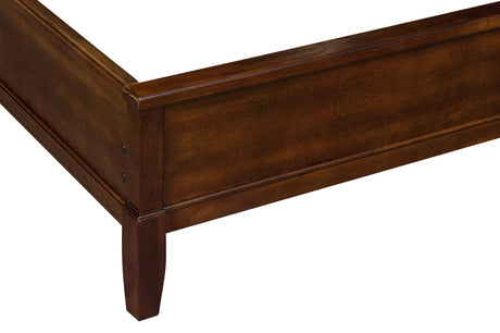 Cotterill Cherry Modern Transitional Solid Wood Faux Leather Upholstered Tufted Panel Bedroom Set - Ella Furniture